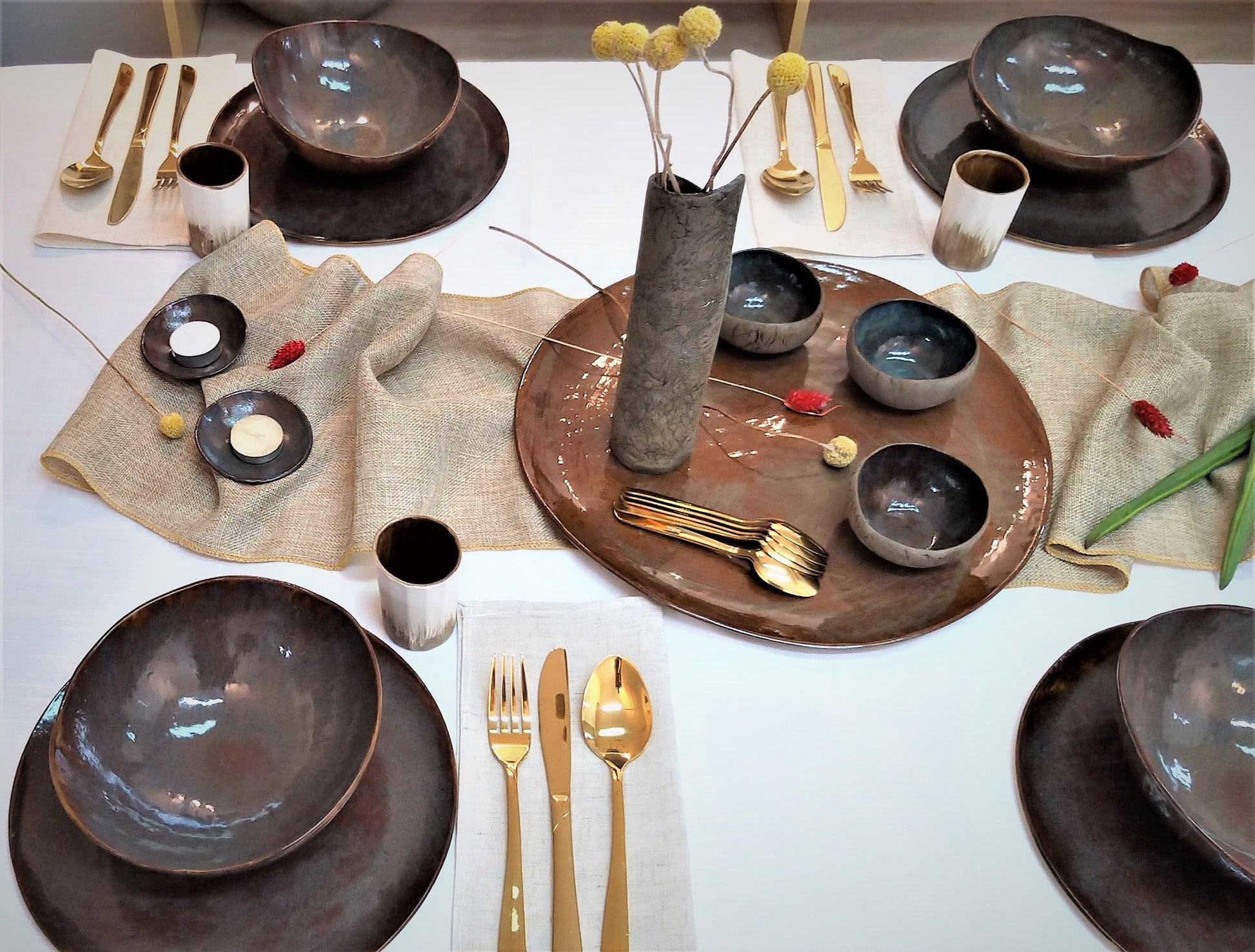Modern Easter Dinnerware Set for 6-12 People - Brown Ceramic Dishes fo –  YOMYOM CERAMIC By yossi malca