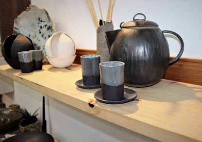 Black Gray Ceramic Tea Cup Set With Black Ceramic Teapot