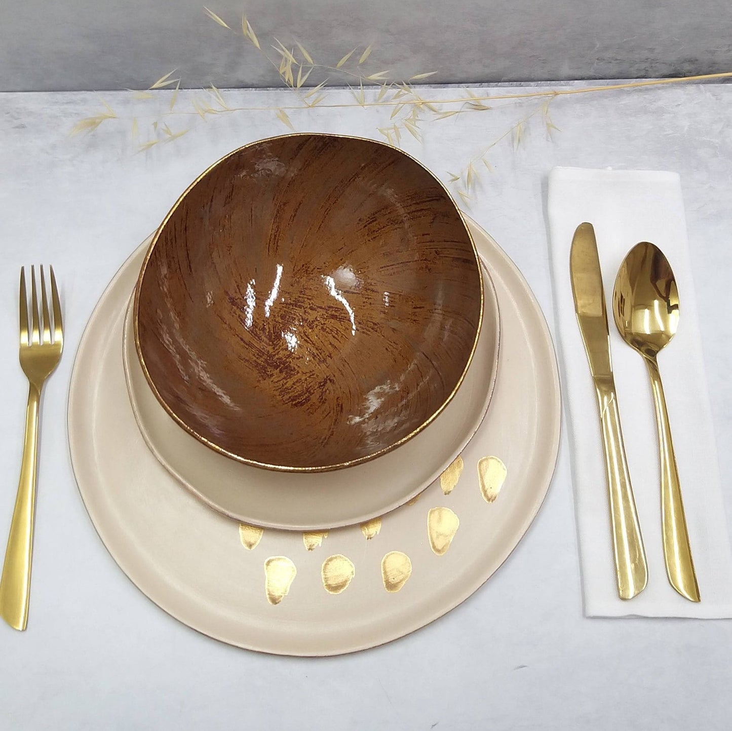 Brown and Cream Dinnerware with 24k Gold