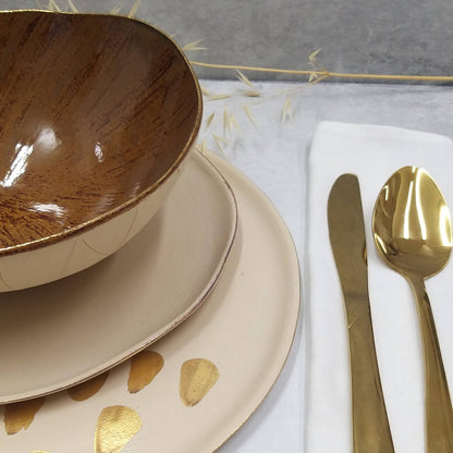 Cream and Brown Dinnerware with 24k Gold