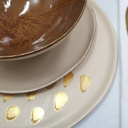 Stoneware Brown and Cream Dinnerware with 24k Gold