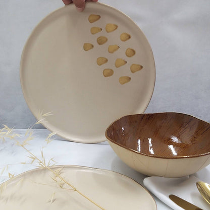 Unique Handmade Brown and Cream Dinnerware with 24k Gold