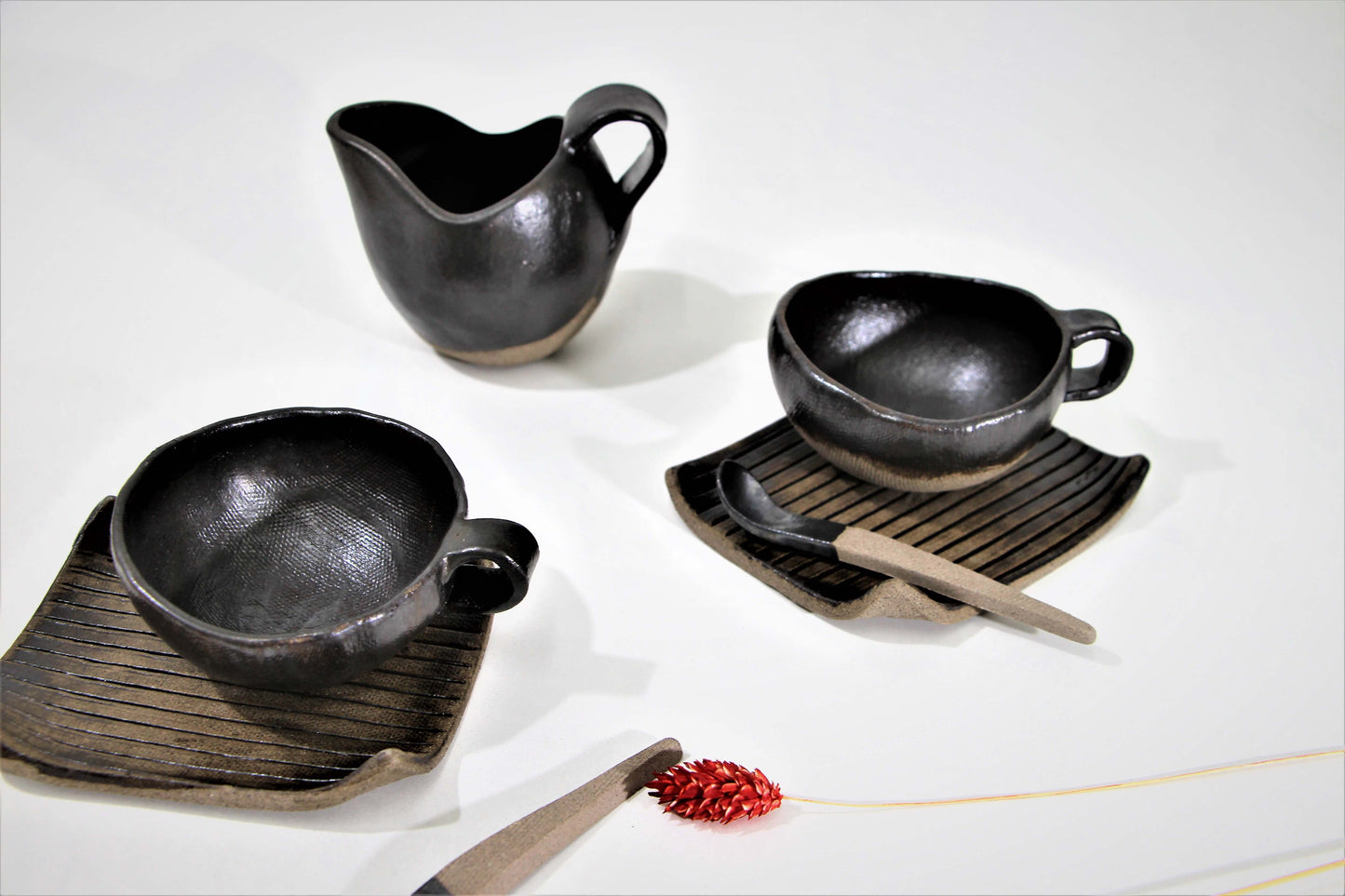 Black Gray Ceramic Cups Set