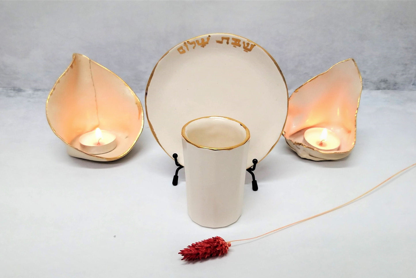 Ceramic Kiddush Cup Set, Modern Shabbat Candle Set, Jewish Holiday Gift, Judaica Wedding Gift, Evangelist Gifts, Traditional Gifts