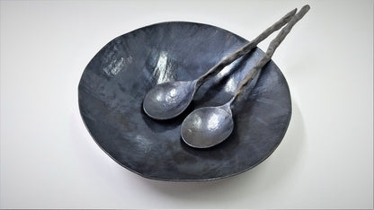 12 Inch Ceramic Black Bowl with 2 Ceramic Spoons