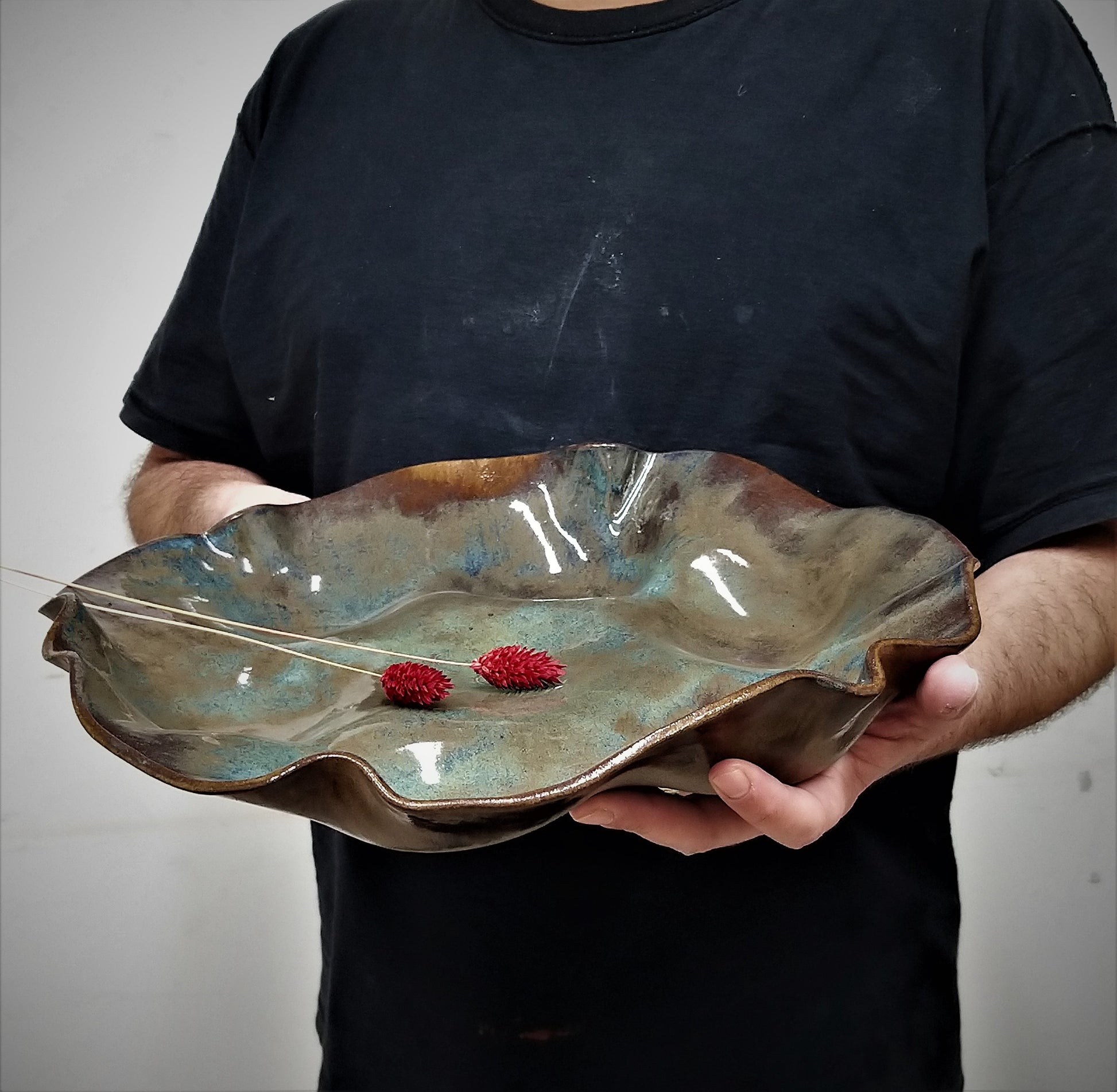 Brown Blue Ceramic Pesach Plate