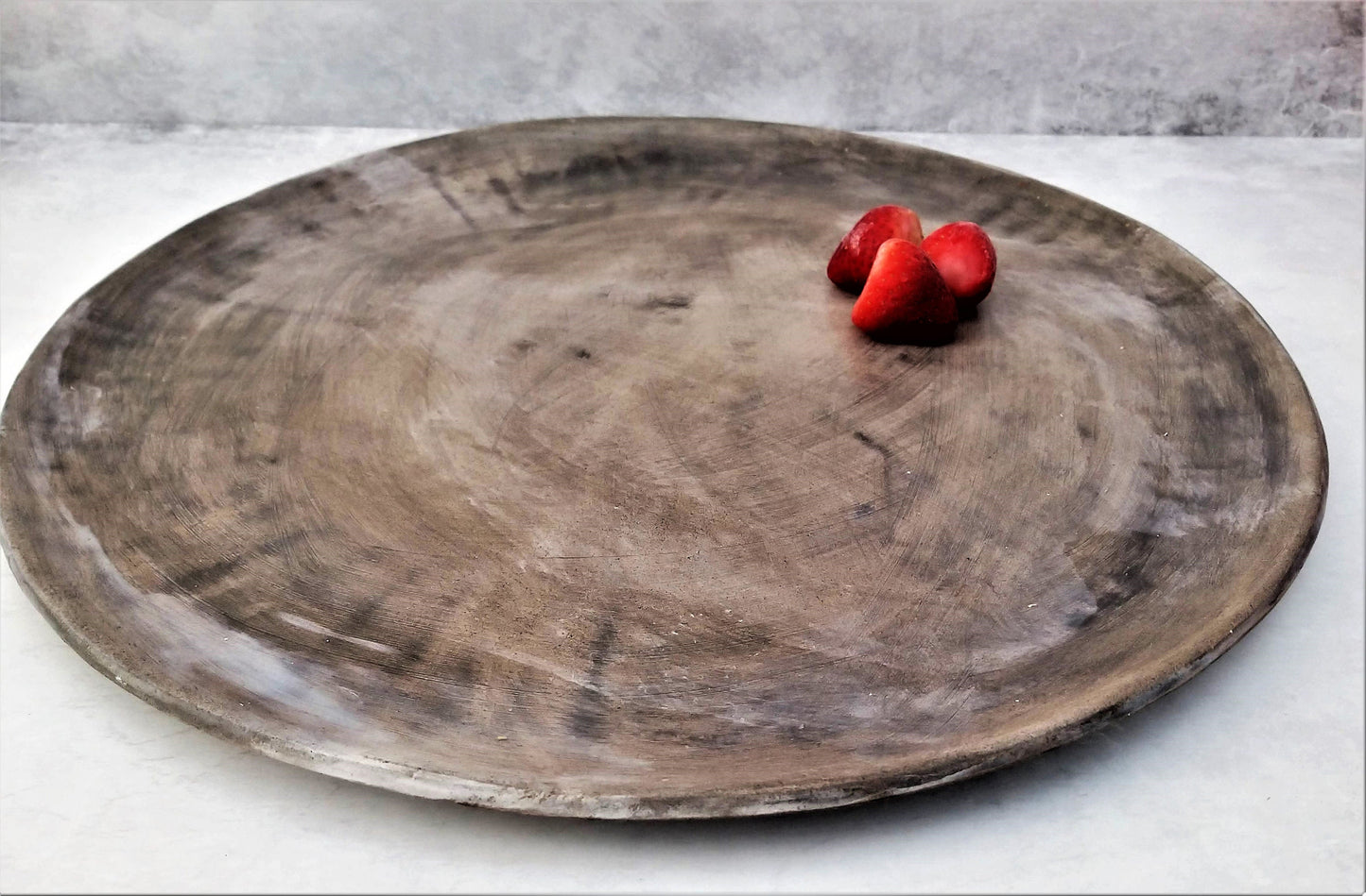 Ceramic rounded Passover plate, handmade, dark gray glaze