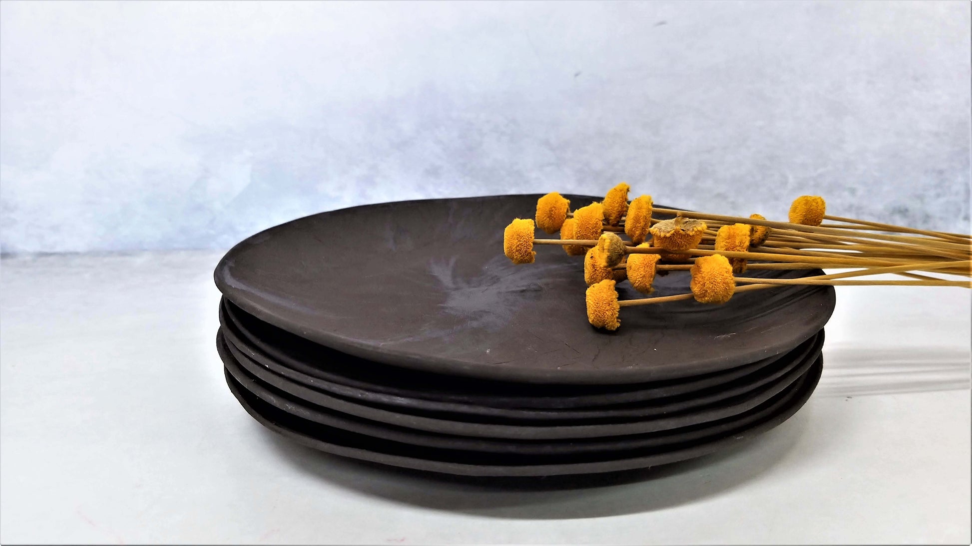 Black Dish Set, Unique Black Plate Set for 1-12, Black Ceramic Dinner Plates,  Black Dinnerware, Handmade Pottery Plates 
