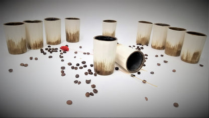 White brown ceramic cups set