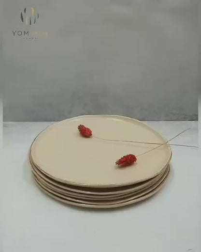 Cream Plate Set, Pottery With Gold Rims, Ceramic Dinnerware, Set For 1-12, Handmade Dish