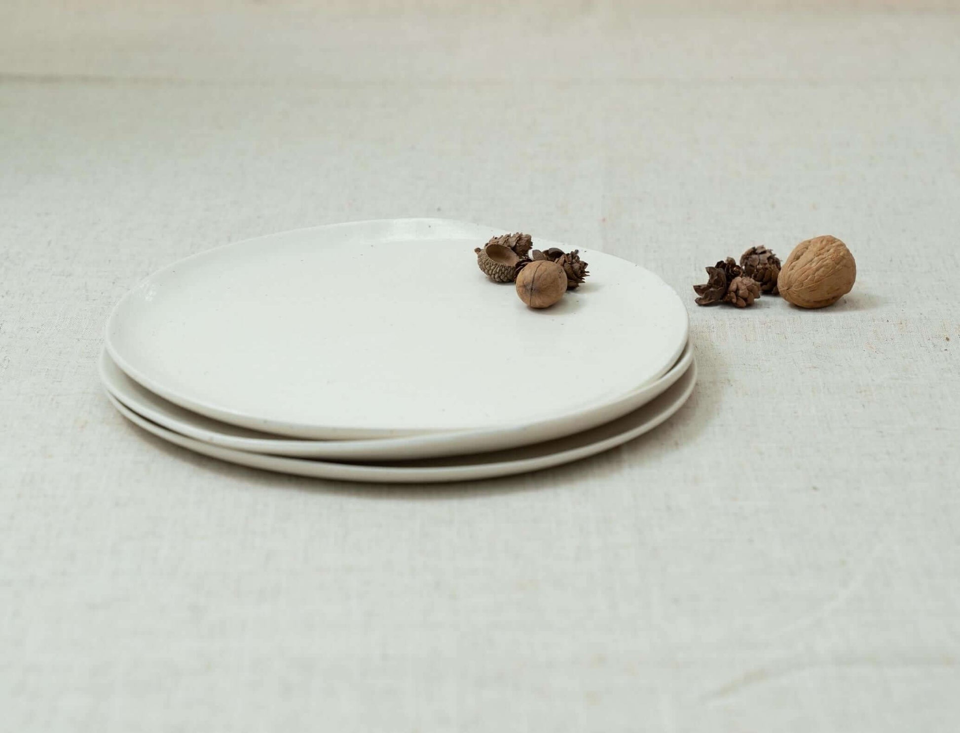 Hand-brushed white ceramic plates
