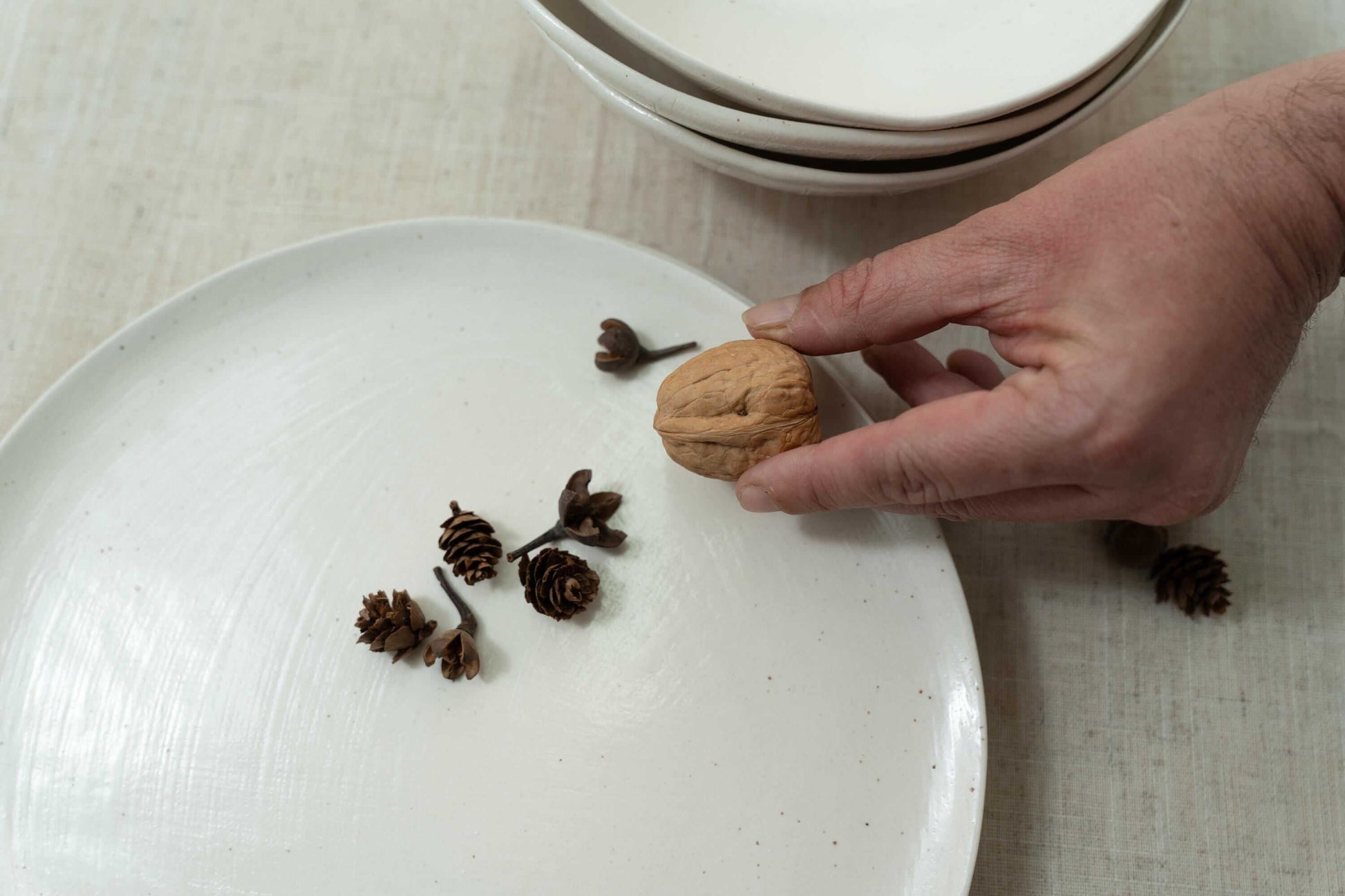 Close-up of white glaze with black dots