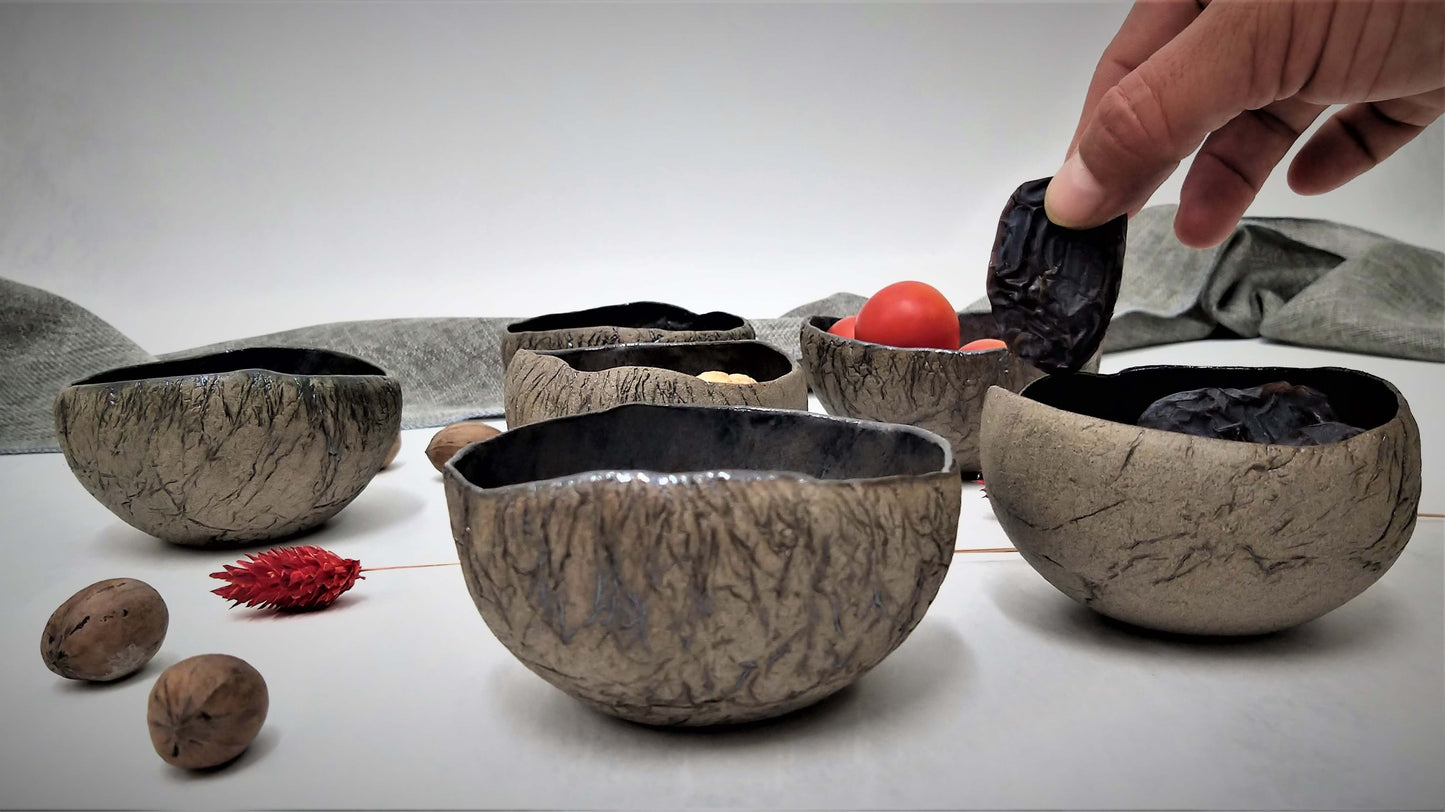 Ceramic bowls in a walnut shell design