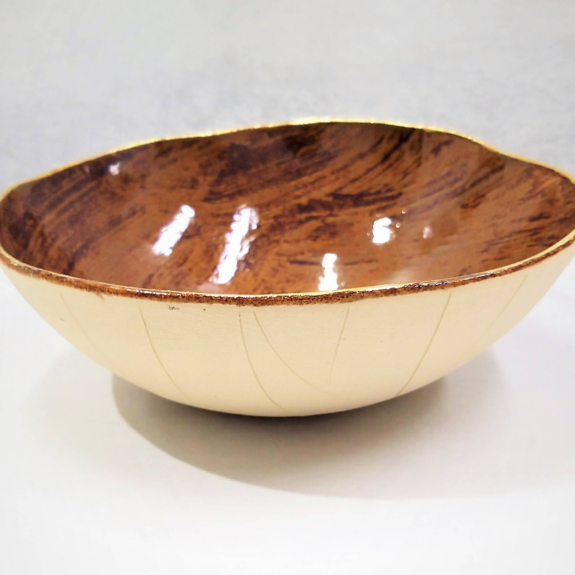 Brown and Cream with 24k Gold Ceramic Bowl