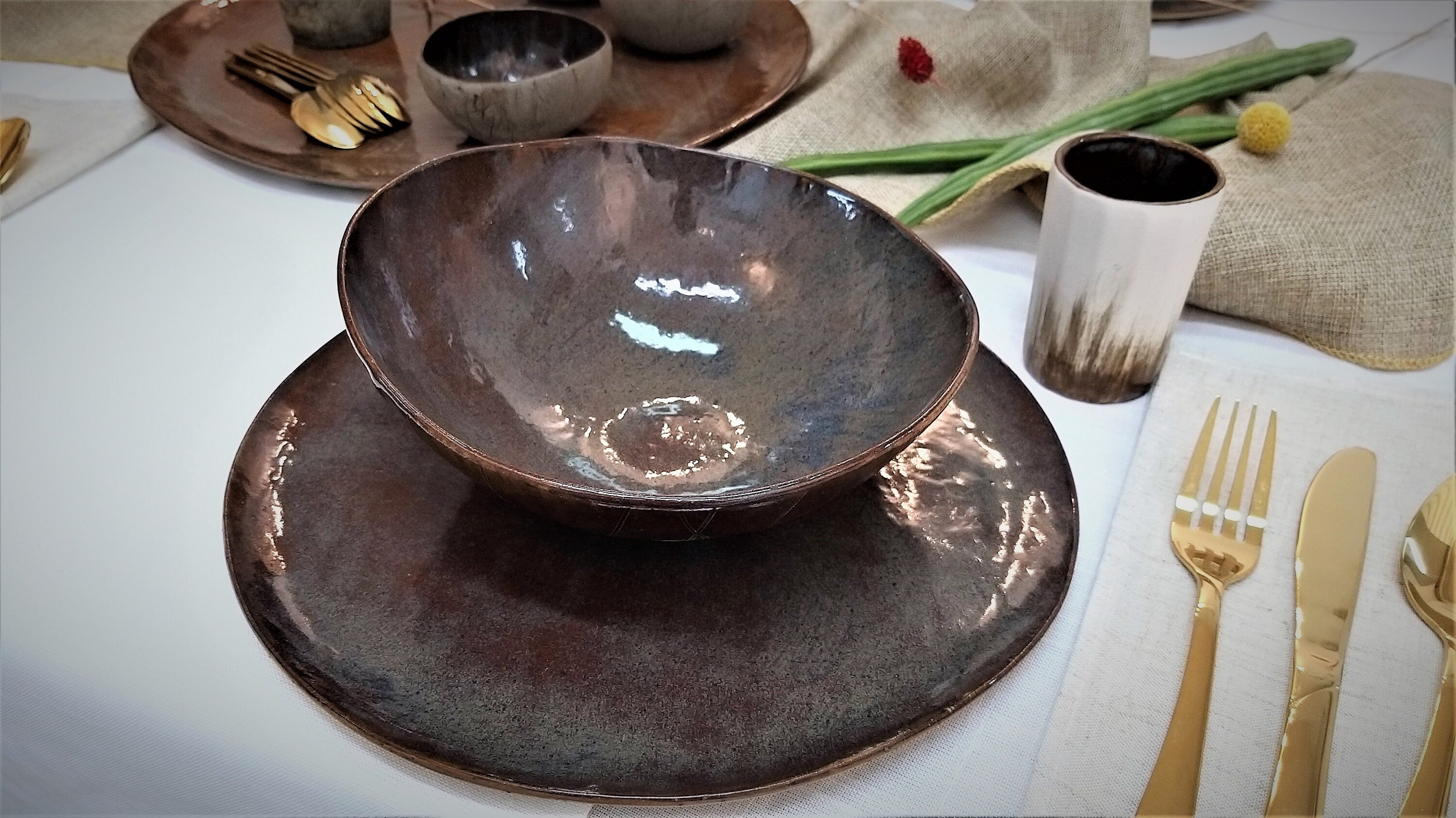 Unique Rustic Ceramic Dinnerware Set in Brown for Modern Dining ...