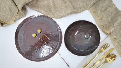 Brown Blue Ceramic Plate And Bowl