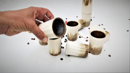 White brown handmade ceramic cups