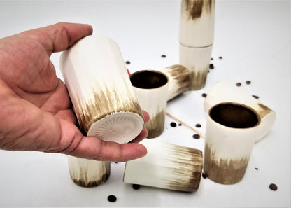 White brown ceramic cups